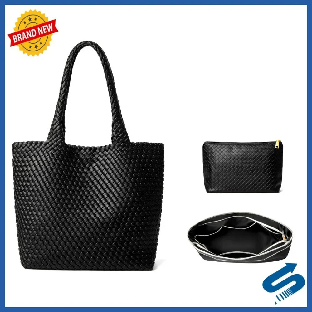 Large Capacity Woven Tote Bag Vegan Leather Designer Hobo Purse Chic